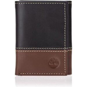 Leather Trifold Wallet With Id Window, Black/Brown (Hunter)